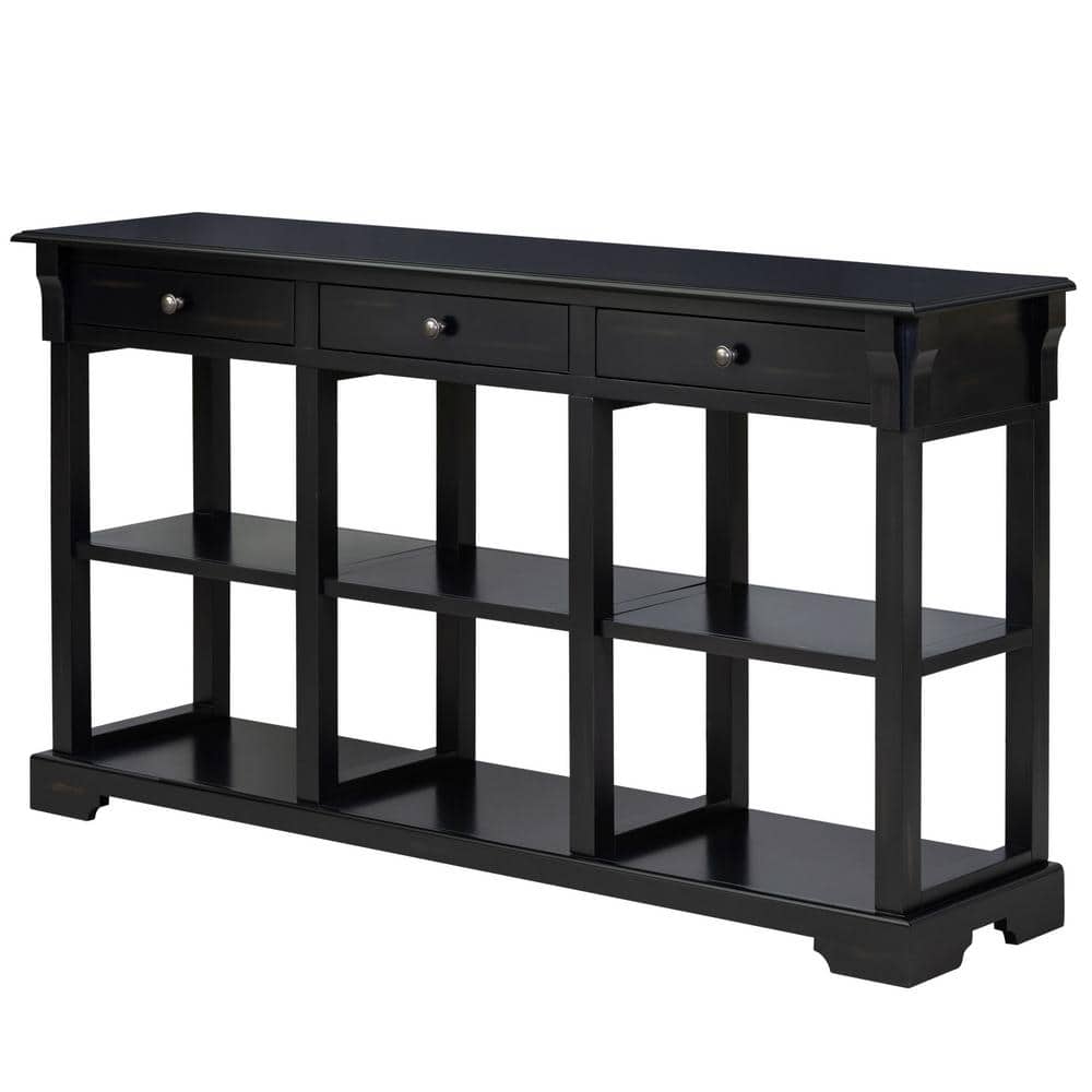 58.1 in. W 32.3 in. H x 14.2 in. D Pine Wood Rectangular Console Table with