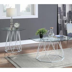 Mysen 24 in. White High Gloss Octagon Glass Top End Table
