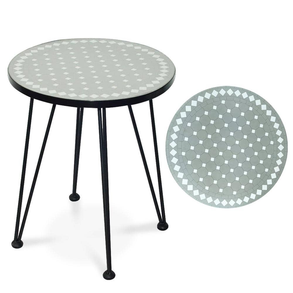 Cesicia Outdoor Side Table Modern Round Mosaic Coffee Table for Bistro