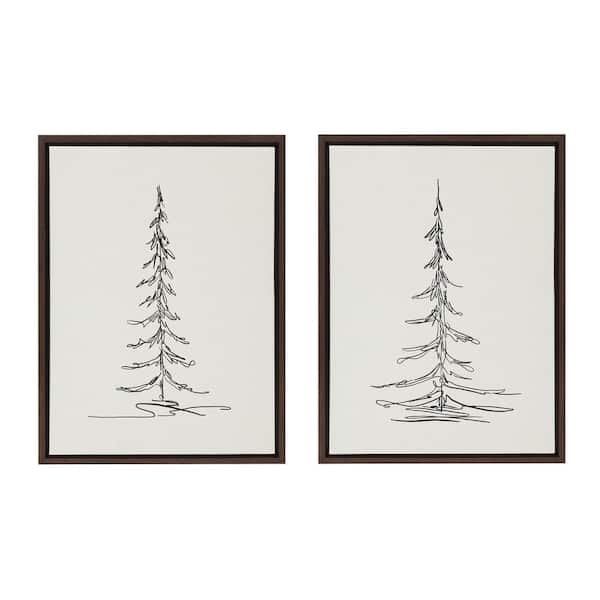 Kate and Laurel Minimalist Evergreen Tree Sketch by Creative Bunch Studio Framed Nature Canvas Wall Art Print 24 in. x 18 in. (Set of 2)