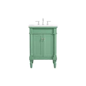 Simply Living 24 in. W x 21.5 in. D x 35 in. H Bath Vanity in Vintage Mint with Ivory White Engineered Marble