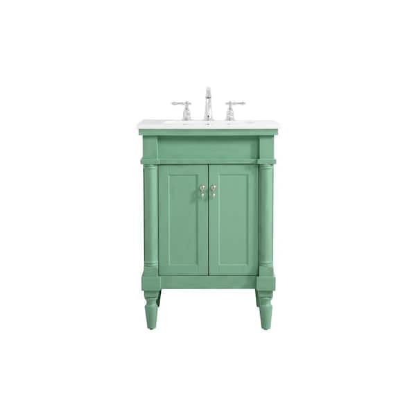 Unbranded Simply Living 24 in. W x 21.5 in. D x 35 in. H Bath Vanity in Vintage Mint with Ivory White Engineered Marble