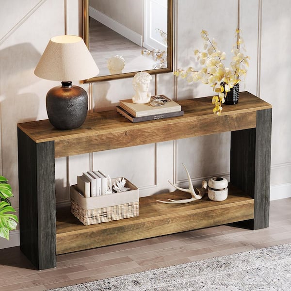 BYBLIGHT Turrella 63 in. Farmhouse Brown Rectangle Wood Console Table, Hallway Table for Entryway, Long Sofa Table Behind Couch