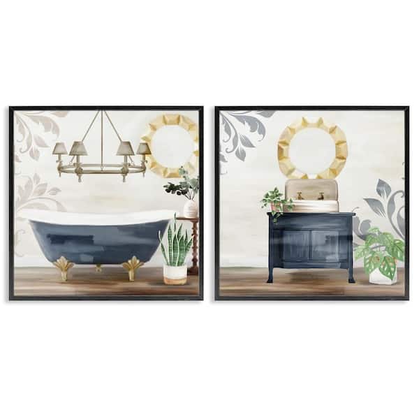 Chic Bathroom Interior Still Life by Kim Allen 2-Piece Black Framed Giclee Art Print Typography 17 in. x 17 in.