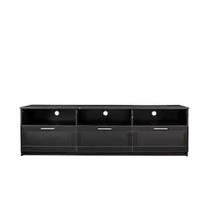 Black Wood TV Stand Fits TVs up to 80 in. with 3-Drawers