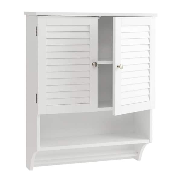 Costway 23 in. W x 9 in. D x 30 in. H Bathroom Storage Wall Cabinet in White Medicine Cabinet with Louvered Doors and Towel Bar