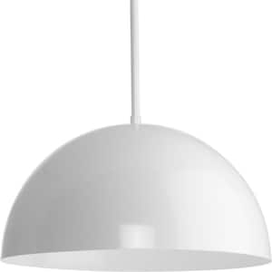 Perimeter Collection 15-3/4 in. 1-Light White Mid-Century Modern Pendant with metal Shade