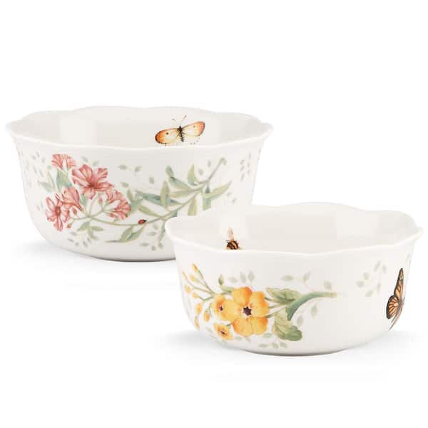 Lenox 7.75 in. Butterfly Meadow 48 fl. oz. Multi-Colored Porcelain Nesting Serving Bowls (Set Of 2)