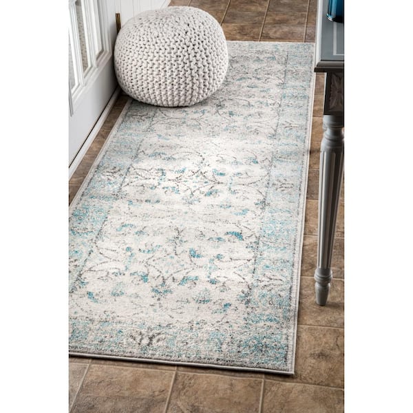 Rio Vintage Aqua 3 ft. x 12 ft. Runner Rug