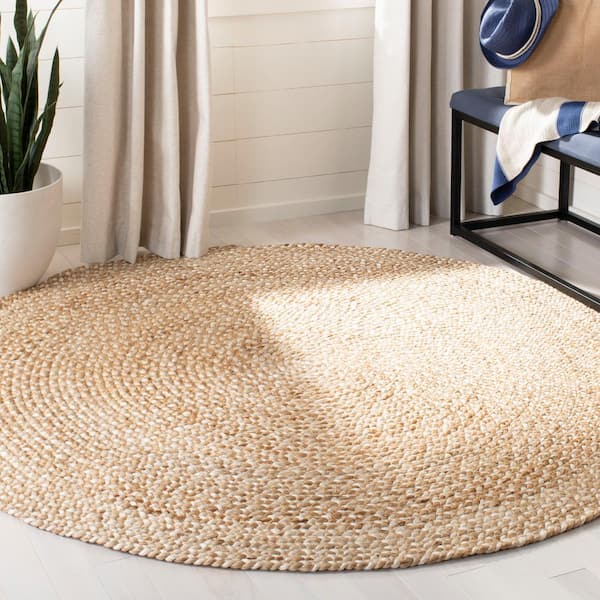 Natural Fiber Beige/Ivory Doormat 3 ft. x 3 ft. Round Geometric Area Rug