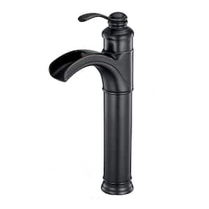 Single Hole Single Handle High Arc Bathroom Vessel Sink Faucet With Pop Up Drain Without Overflow in Oil Rubbed Bronze