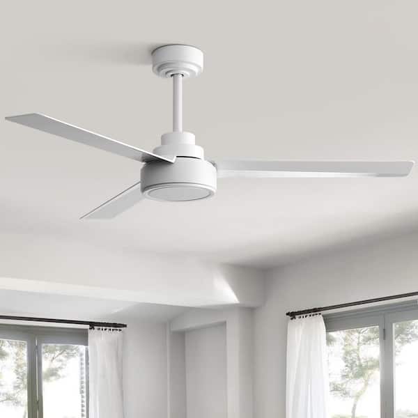 Sofucor 52 in. Indoor/Outdoor Downrod White Ceiling Fan without Lights, Remote Control and 6-Speed DC Motor