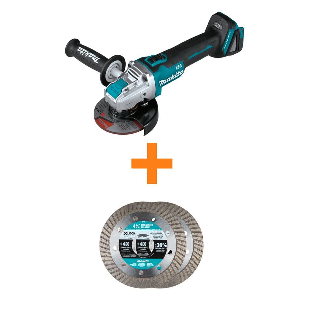censur ur Bevæger sig ikke Makita 18V LXT Cordless BL 4.5/5 in. X-LOCK Angle Grinder, Tool Only with  Bonus X-LOCK 4.5 in. Mason Cutting Blade, 2-Pack XAG25Z-E-07222 - The Home  Depot