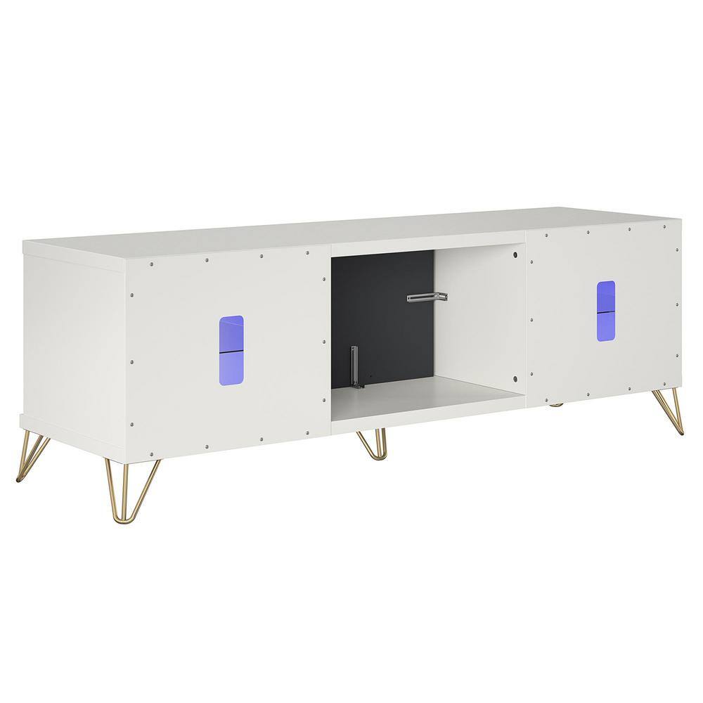 Finley 70" White Electric Fireplace TV Stand with Glass Shelves