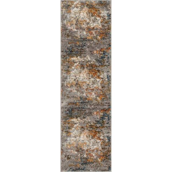 Well Woven Horosan Abstract Modern Distressed Grey Multi 2 ft. x 7 ft. Runner Area Rug