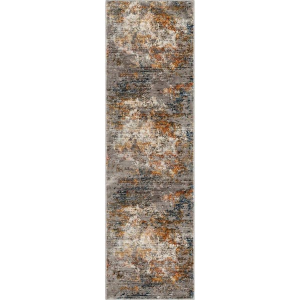 Well Woven Horosan Abstract Modern Distressed Grey Multi 2 ft. 7 in. x 9 ft. 3 in. Runner Area Rug