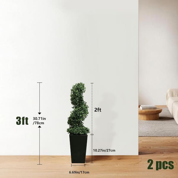 Vitalismo 2ft. Artificial Boxwood Spiral Topiary Trees w/Black