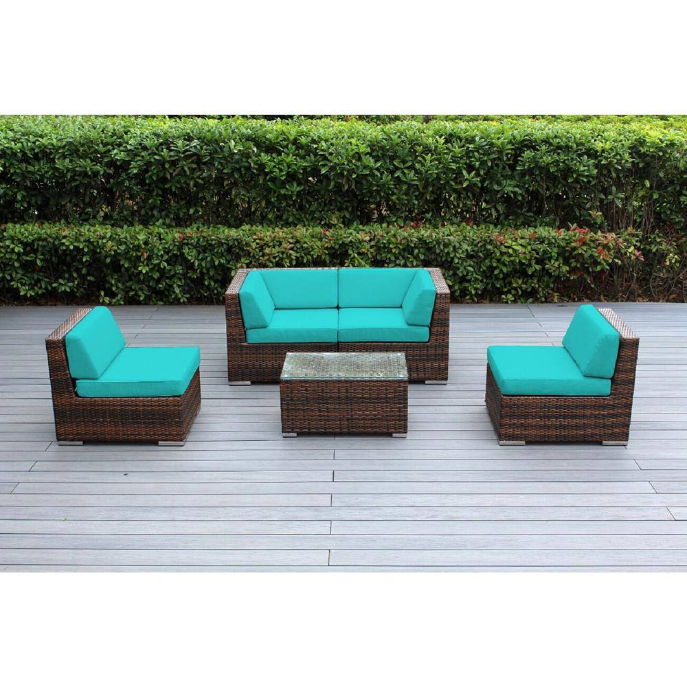 Ohana Mixed Brown 5-Piece Wicker Patio Seating Set with Supercrylic Turquoise Cushions price history on PriceWatchPro