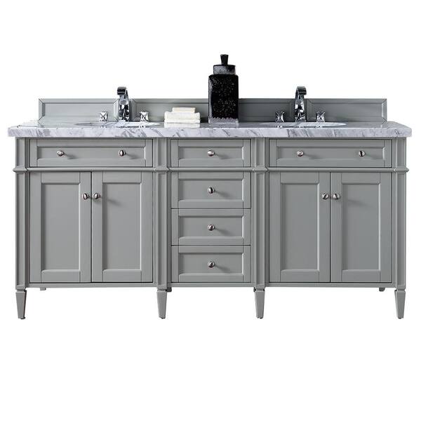 James Martin Vanities Brittany 72 in. W Double Bath Vanity in Urban Gray with Marble Vanity Top in Carrara White with White Basin