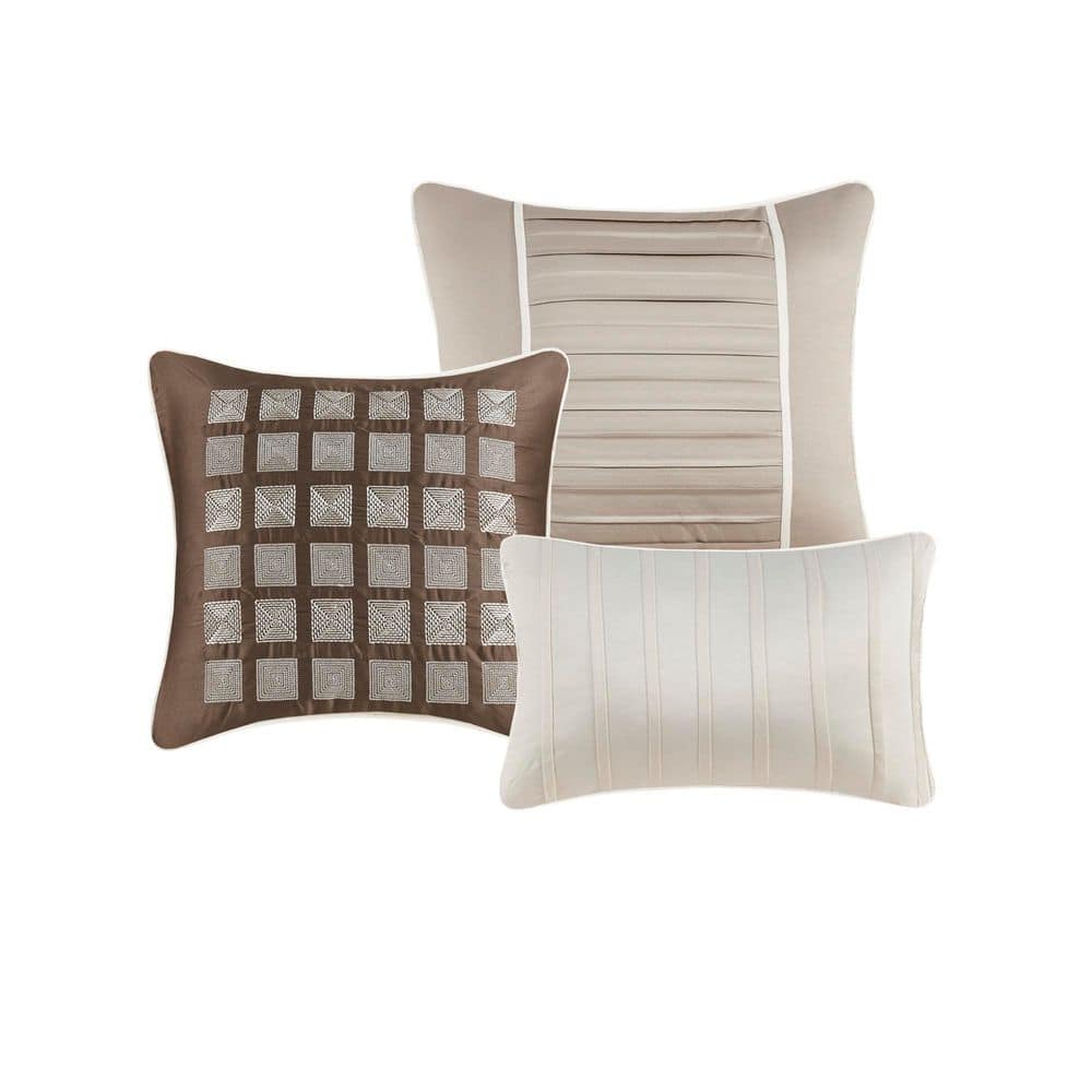 Trinity Taupe 7-Piece Polyester Charmeuse Queen Comforter Set