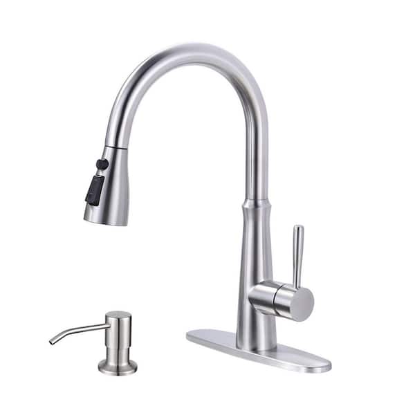 15.4 in. Single Handle Stainless Steel Pull Down Kitchen Faucet with 360° Degree Spout Swivel and in Brushed Nickel