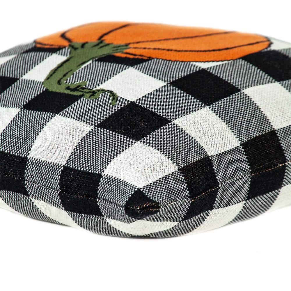 Orange and Black Plaid Pumpkin Square Cotton Throw Pillow