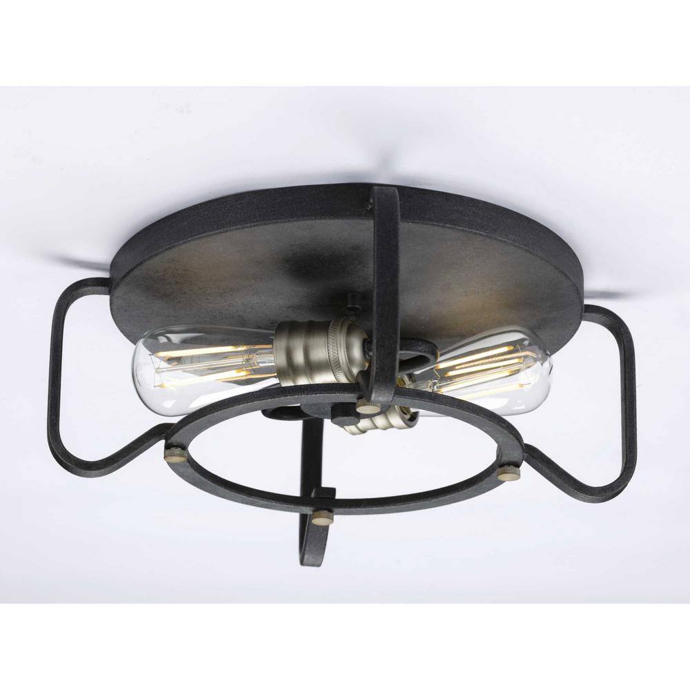 Foster 16" Black Iron 2-Light Flush Mount Ceiling Fixture