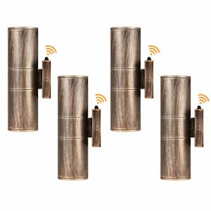 4.72 in. Gold with Sensor Dusk to Dawn Outdoor Hardwired Wall Lantern Scone with Bulbs Included-4Pack