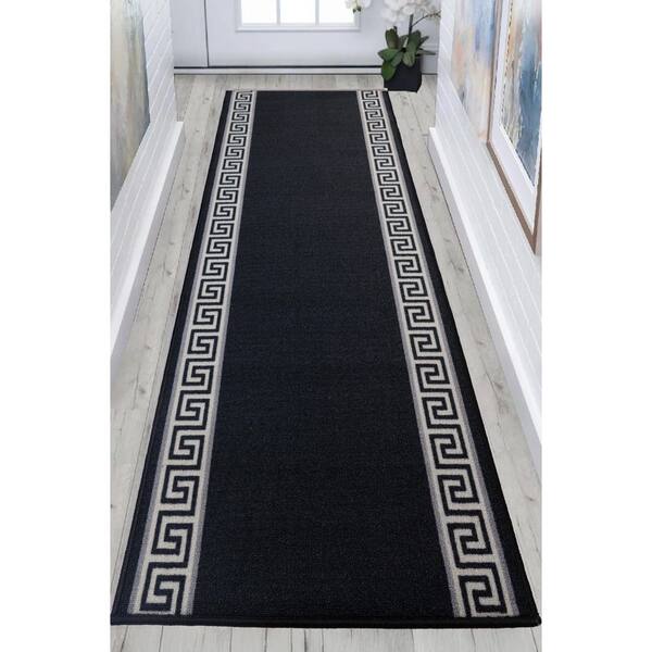 Meander Greek Key Design Black 36 in. W x 432 in. L Stair Runner 96.09 sq. ft.