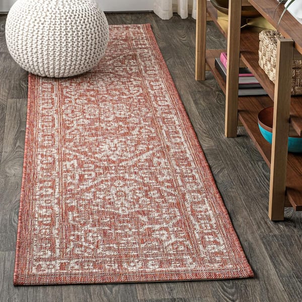 JONATHAN Y Red/Taupe 2 ft. x 8 ft. Malta Bohemian Medallion Textured Weave Indoor/Outdoor Runner Rug