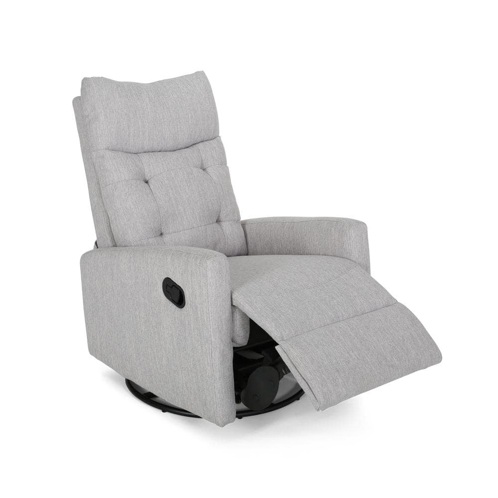 Handcrafted 25" Gray Fabric Swivel Recliner with Metal Base