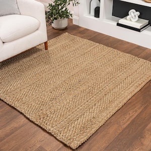 Espina Hand Woven Herringbone Chunky Jute Natural 6 ft. Square Area Rug