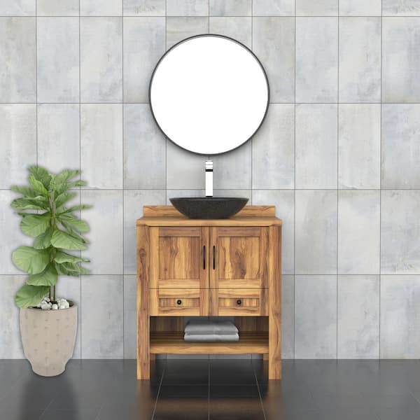 EcoDecors Significado 36 in. L Teak Vanity Cabinet Only in Natural Teak  ST-BT-36-1 - The Home Depot