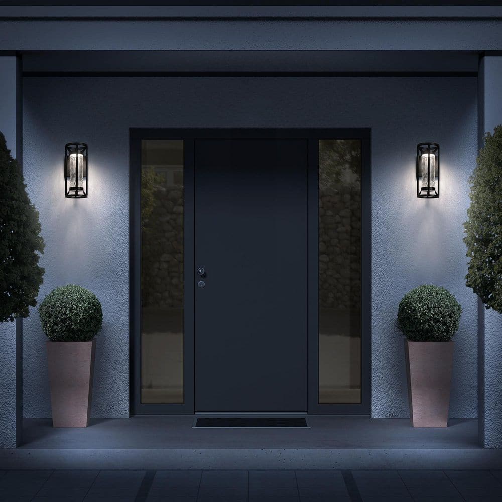 Roslyn 14 in. Black Indoor/Outdoor Hardwired Cylinder Wall Sconce Integrated LED 3000K price history on PriceWatchPro