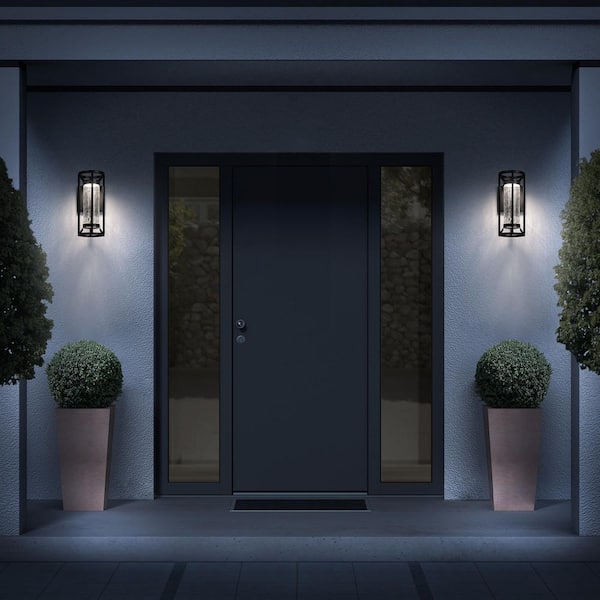 Roslyn 19 in. Black Indoor/Outdoor Hardwired Cylinder Wall Sconce Integrated LED 3000K