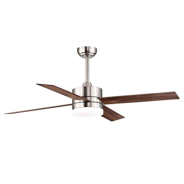 52 in. Integrated LED Indoor Brushed Nickel 4-Blade Reversible Ceiling Fan with Light Kit and Remote Control
