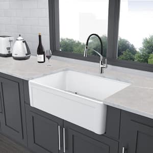 White Ceramic 30 in. Single Bowl Farmhouse Apron Kitchen Sink with Bottom Grid and Strainer