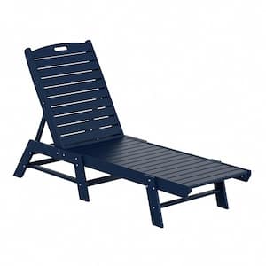 Laguna Navy Blue Fade Resistant HDPE All Weather Plastic Outdoor Patio Reclining Chaise Lounge Chair, Adjustable Back