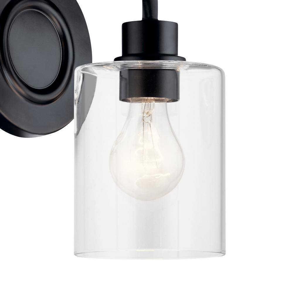 Black Steel Cylinder Wall Sconce with Clear Seeded Glass Shade
