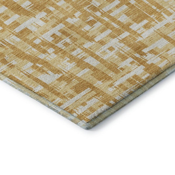 Mayfield Premium Machine Washable Abstract AMF1059 Gold 8 ft. x 8 ft. Round Rug