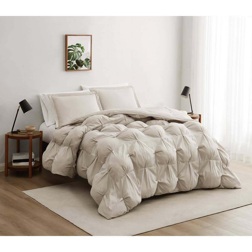 Beige King Microfiber Puffer Comforter Set