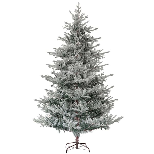 Unbranded 9 ft. Nordic Pine Artificial Christmas Tree Garden Statue with 795 Snow Flocked Tips, Foldable Metal Stand, Hinged