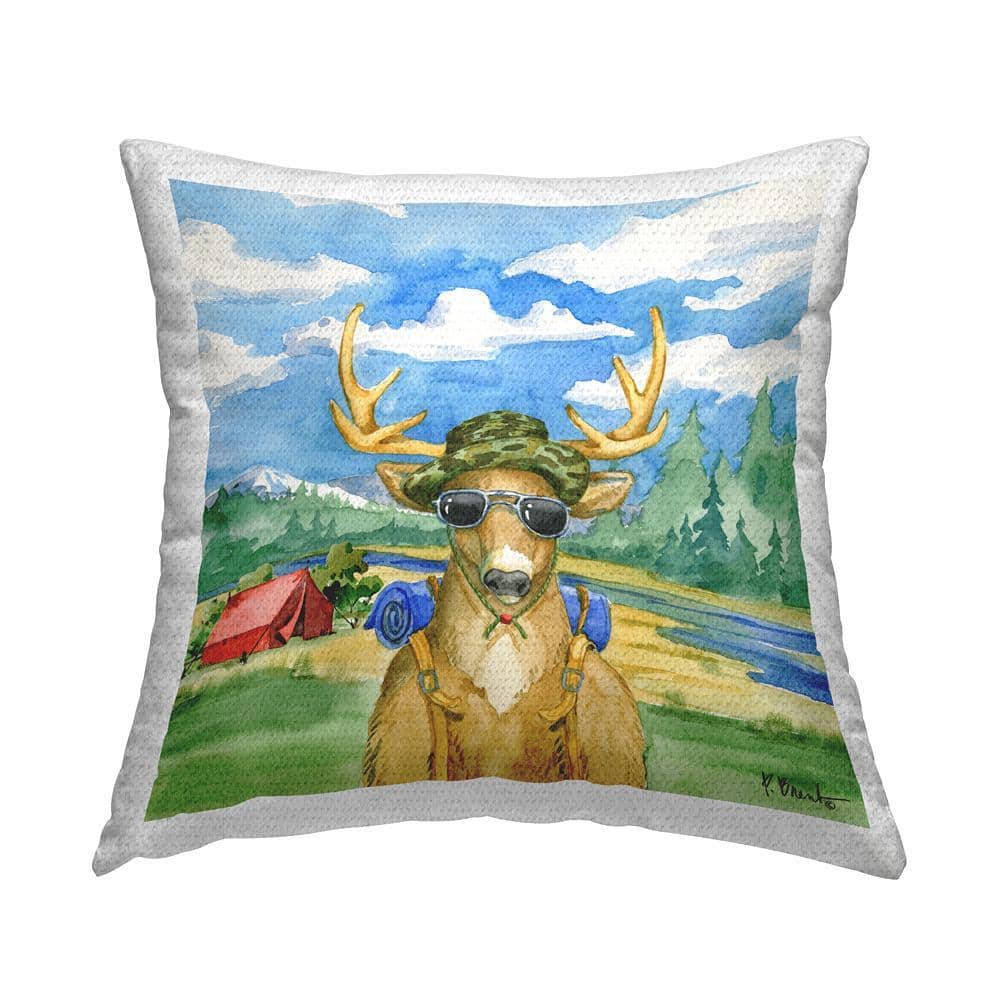 UPC 198262077134 product image for Camping Gear Deer Nature Pitched Tent Multi-Color Square Outdoor Throw Pillow | upcitemdb.com