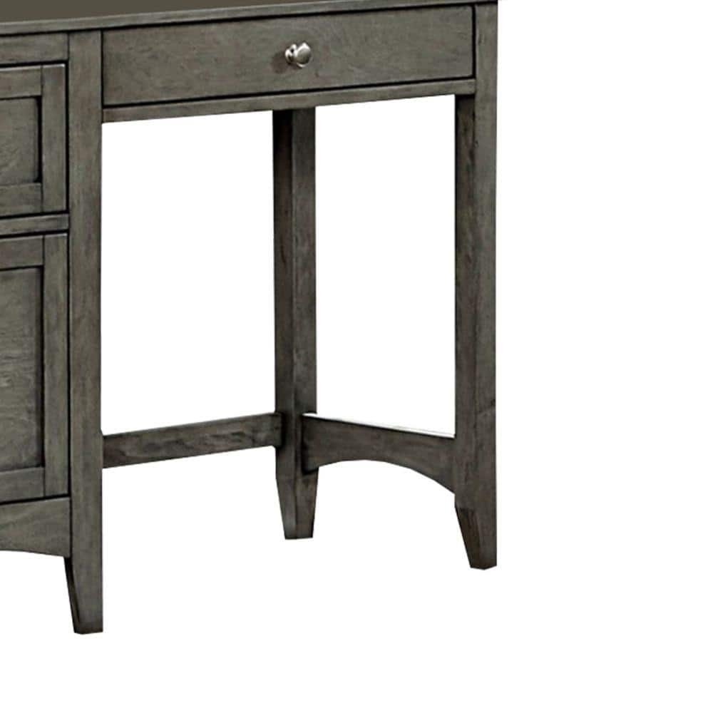 Elegant Gray Wooden Writing Desk with Keyboard Tray and Dual Drawers