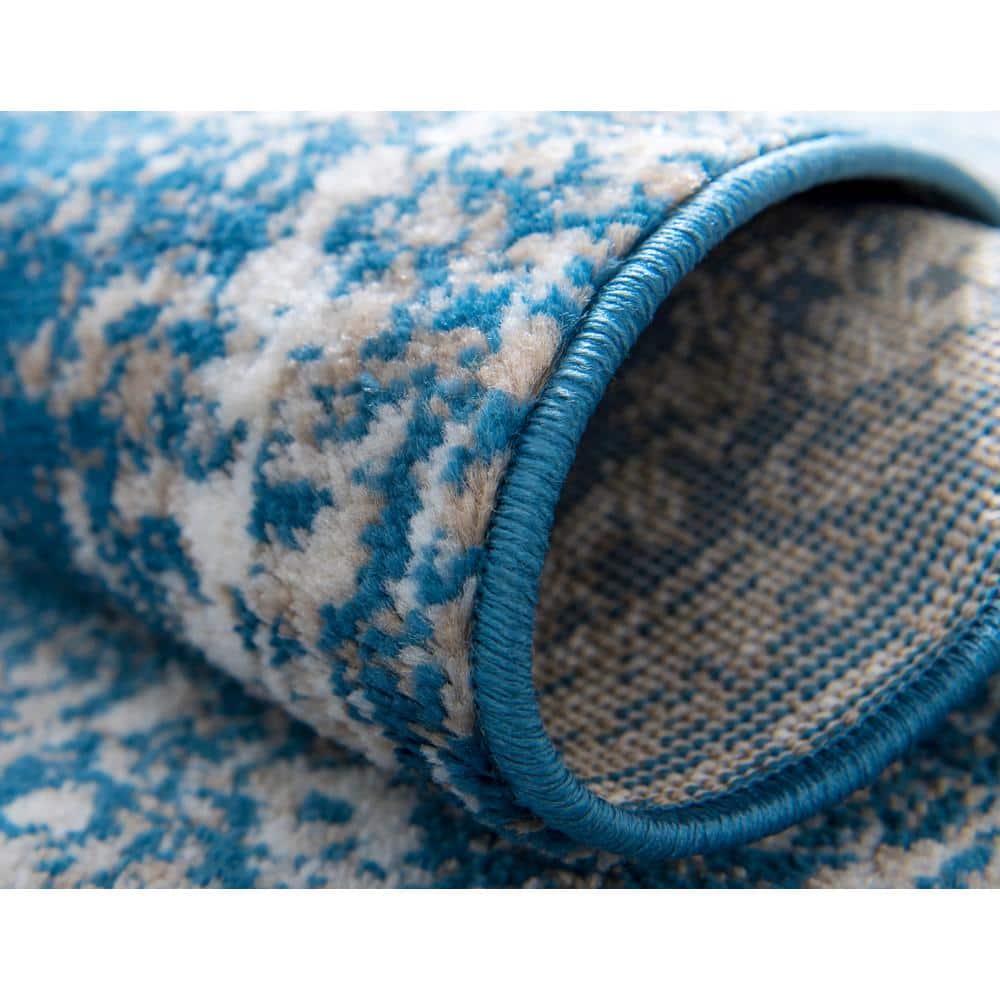 Blue Rectangular Easy Care Stain-Resistant Indoor Area Rug