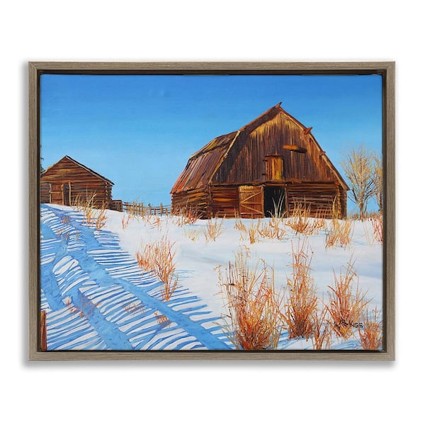 Stupell Industries Winter Country Barn by Andrew Kiss 1-Piece Floater Frame Graphic Print Nature Poster Art Print 31 in. x 25 in.