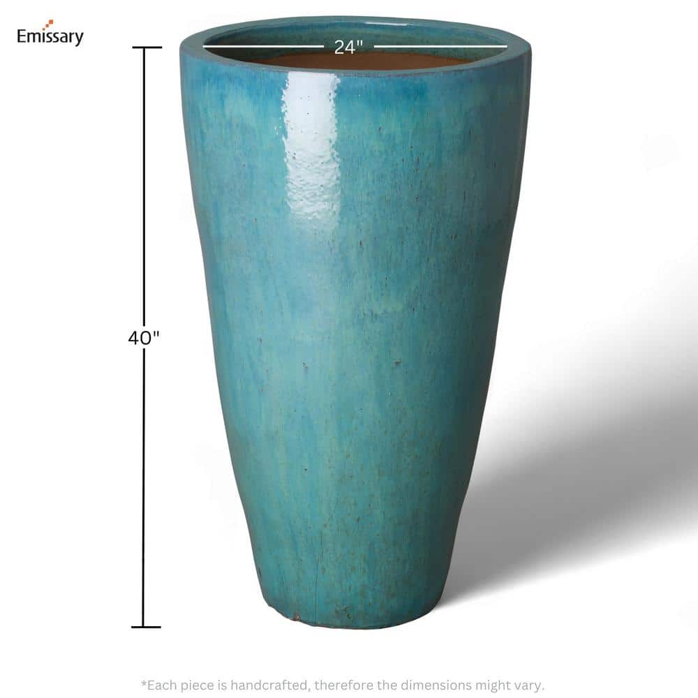 Tall Teal Ceramic Indoor/Outdoor Planter with Drainage Holes