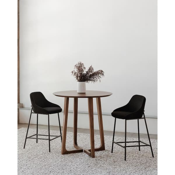 Della 25.6 in. Black Contemporary Polyester Upholstered Counter Stool with Steel Legs