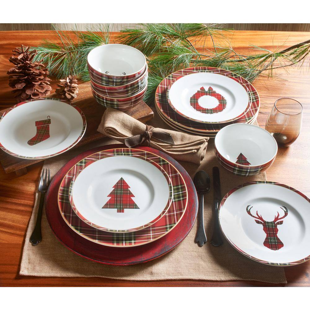 Wexford Red Plaid Holiday Porcelain Dinnerware Set, 12-Piece