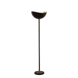 Luna Bella 75 in. Black 1-Light Dimmable Torchiere Floor Lamp for Living Room with Steel Dome Shade